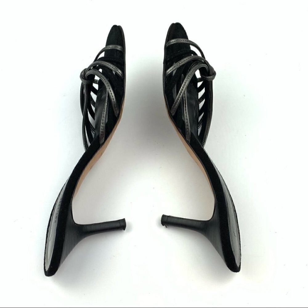 Coach heel 6.5 black pewter metallic Italian suede - Picture 6 of 12